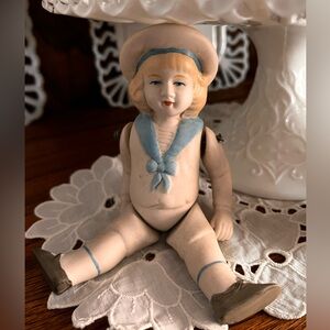 Charming MCM Hertwig Ceramic Doll sailor outfit pastel detailing Germany